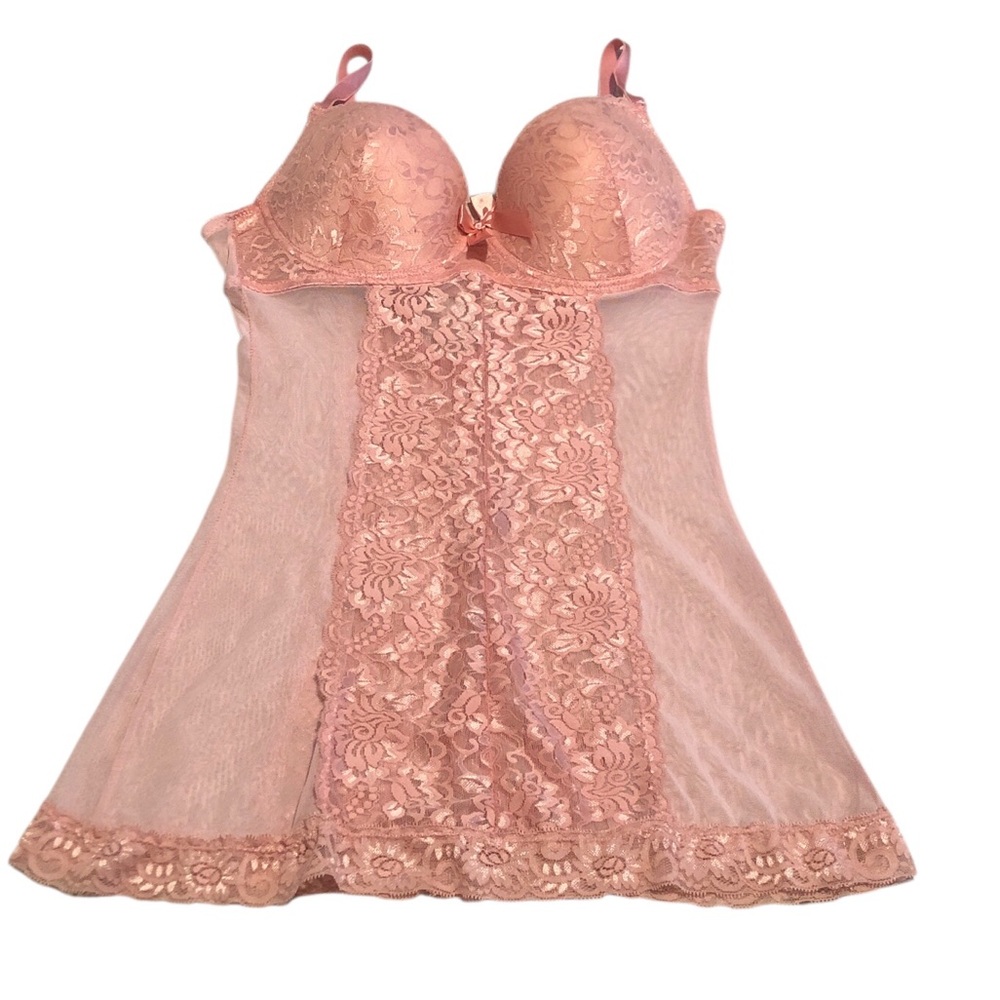 Native Intimates Sheer Lace Babydoll Chemise - Blush Pink 38 D